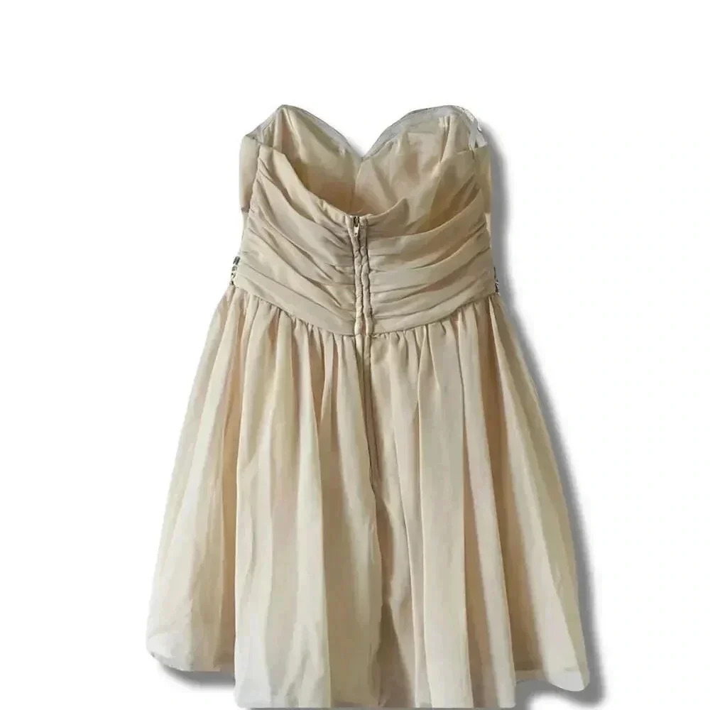 MASQUERADE Beige Strapless Mini Prom Dress Beaded Waistband Sweetheart Size 3/4 - Picture 7 of 12
